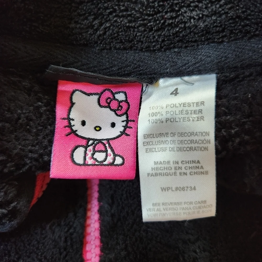 2010s Hello Kitty Fleece Embroidered Full Zip Black and pink Jacket Sz 4